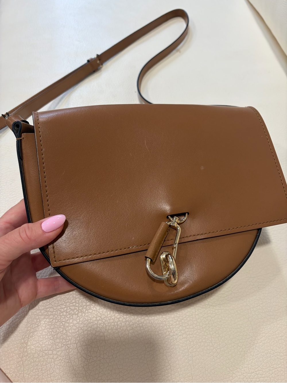 Zac Posen Tan Brown Leather Crossbody with Gold Hardware